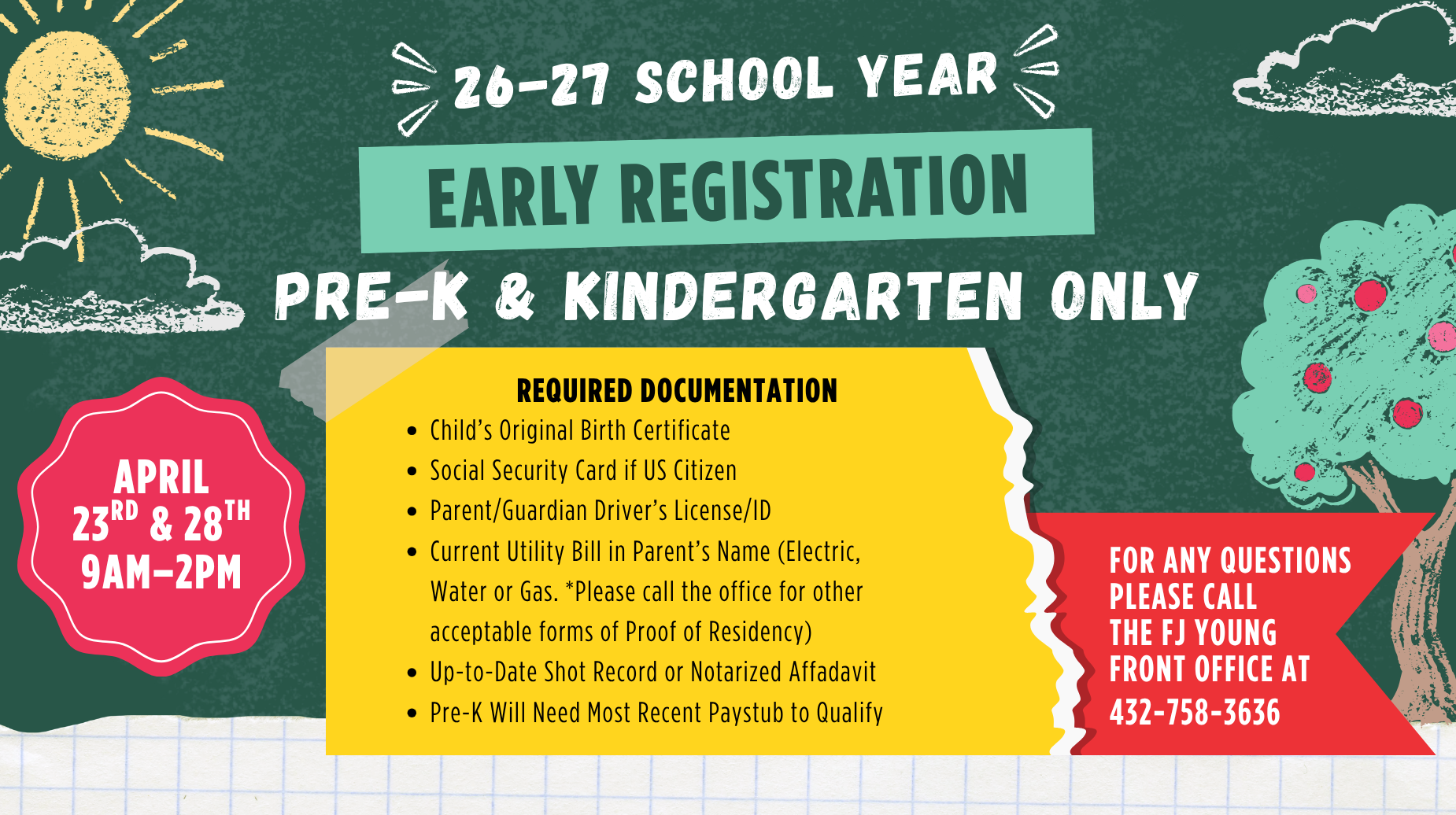 2026-2027 Early Registration for Pre-K and Kindergarten