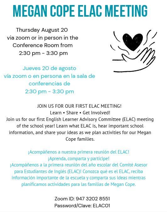 ELAC flyer in English and Spanish