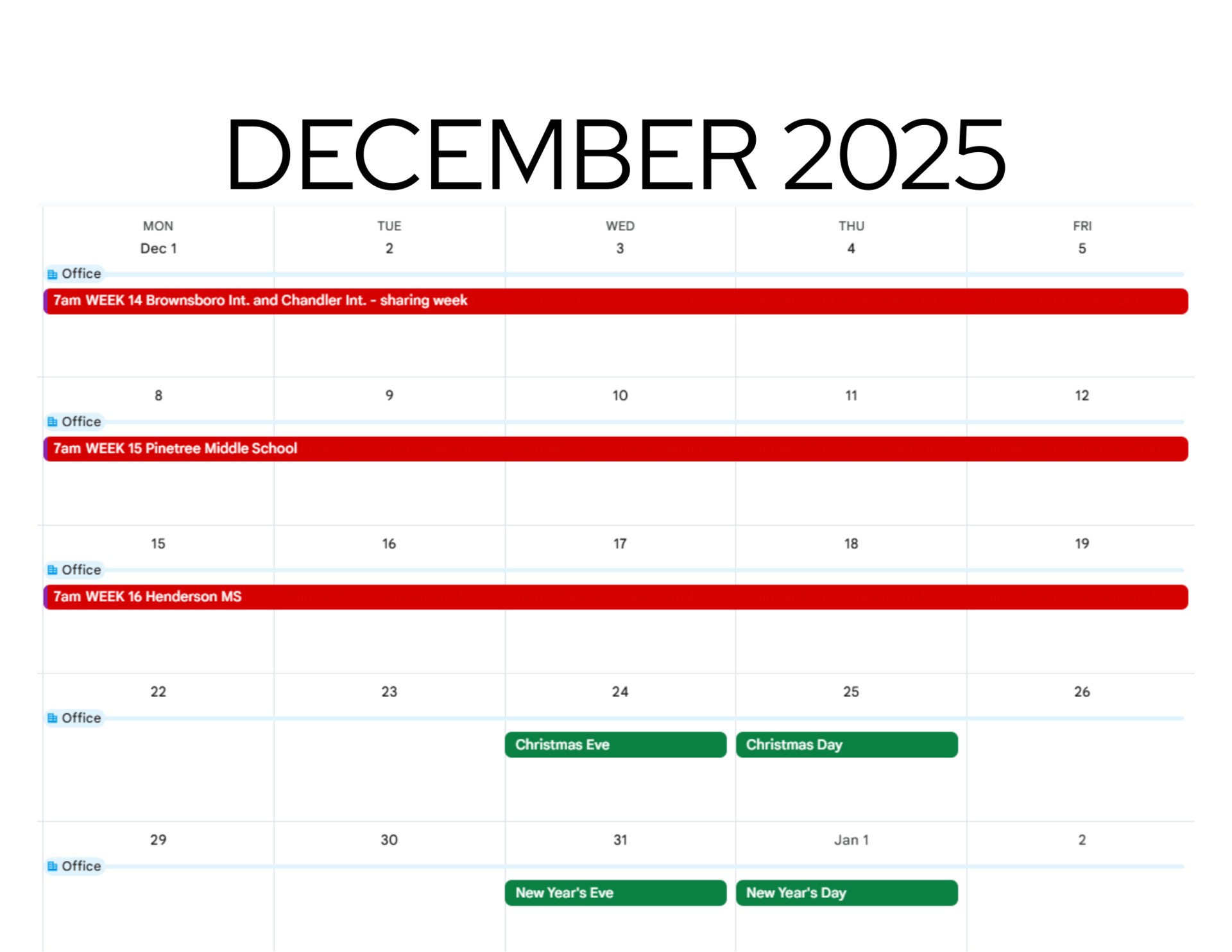 December 2025 calendar