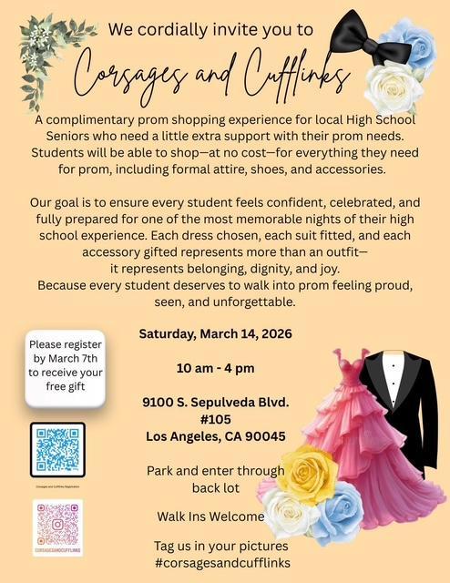 Community Resource: Free Prom Shopping Event for Seniors/ Recurso Comunitario: Evento Gratuito de Compras para el Baile de Graduación para Seniors