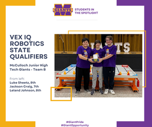 promo graphic - MJH Tech Giants Luke Sheetz, Jackson Craig, and Leland Johnson are headed to state finals!