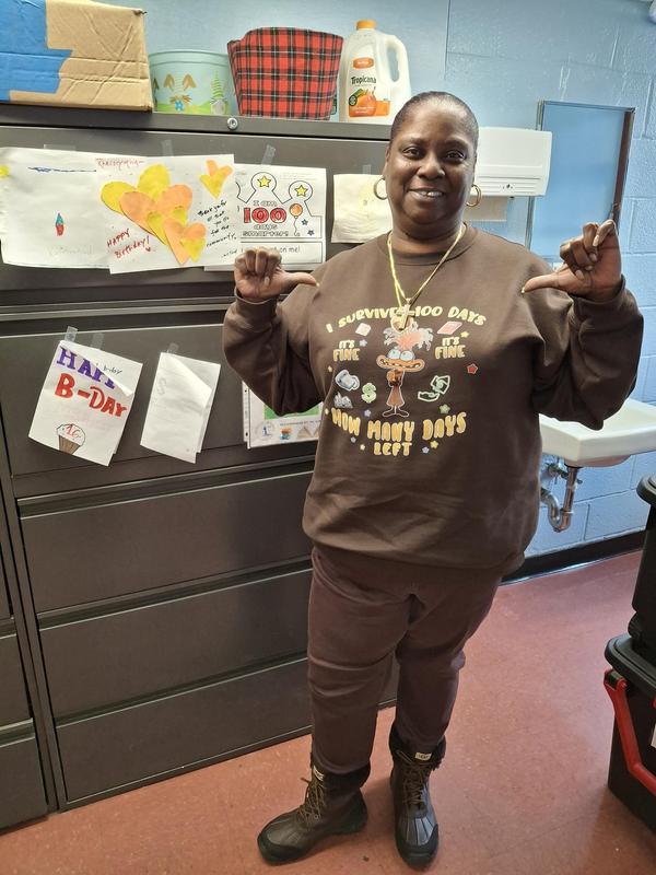 Staff in 100 days of school sweater - How many days left?