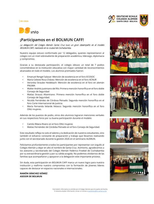 DS-info #9 - 2026: ¡Participamos en el BOLMUN CAFF! Featured Photo