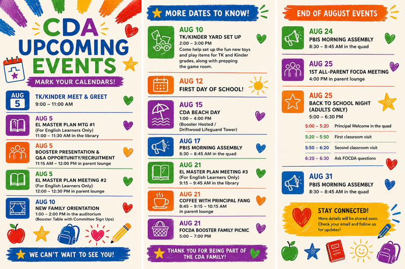 Upcoming Events in August