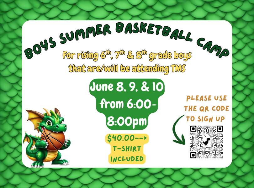 Boys Basketball Camp June 8.9.10 from 6:00-8:00pm. $40 T-shirt is included.