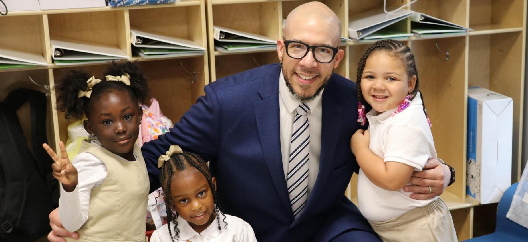 superintendent with students