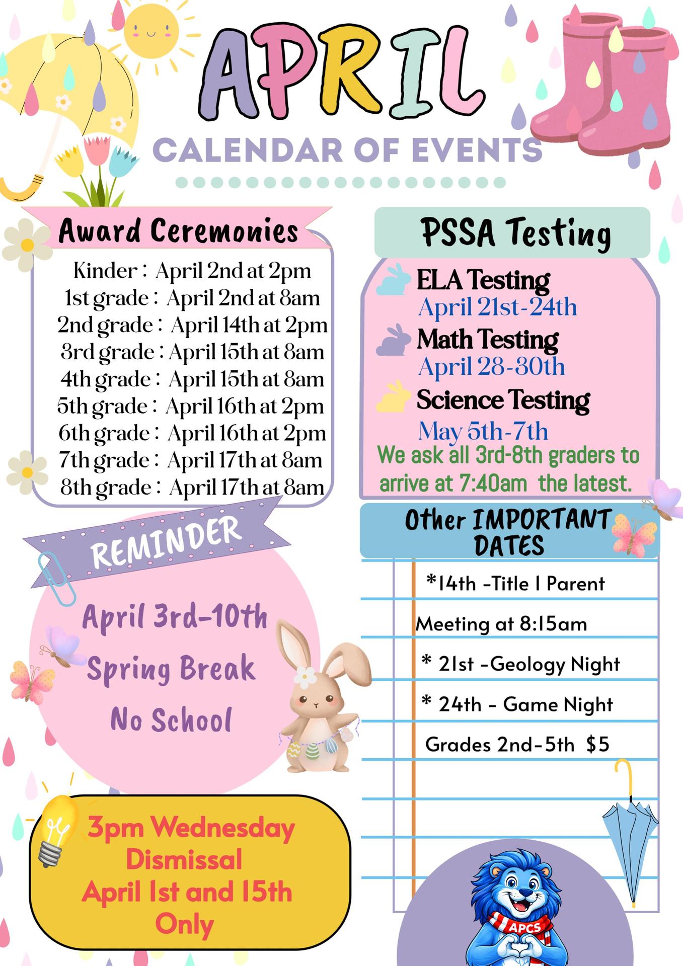 April Calendar English