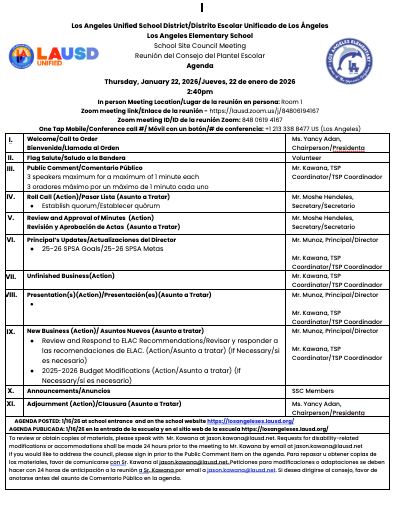 January SSC Meeting Agenda