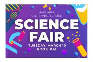 A blue and purple background with the words Science Fair in  white