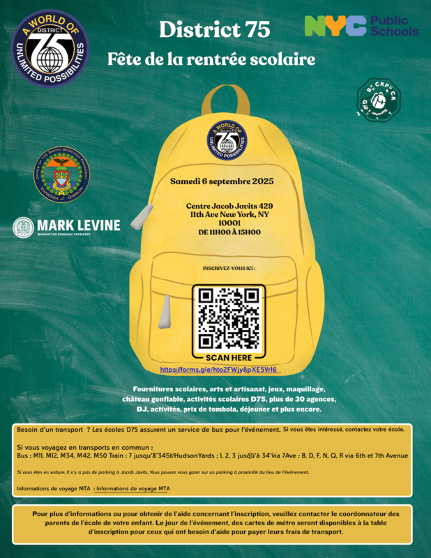 French- Green Background with yellow backpack