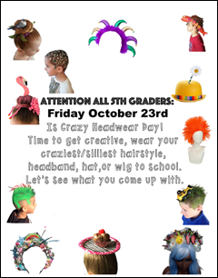 Crazy Hair/Hat Day for 5th Graders