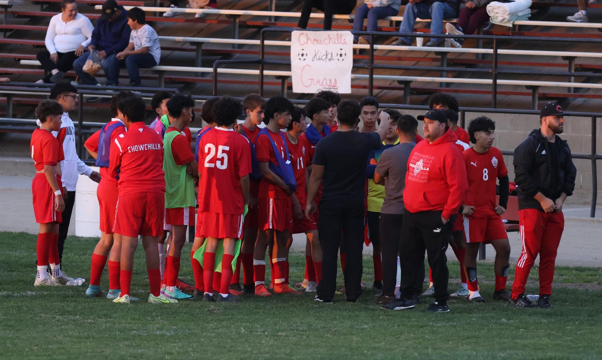 Junior Varisty boys playing soccer against Kingsburg