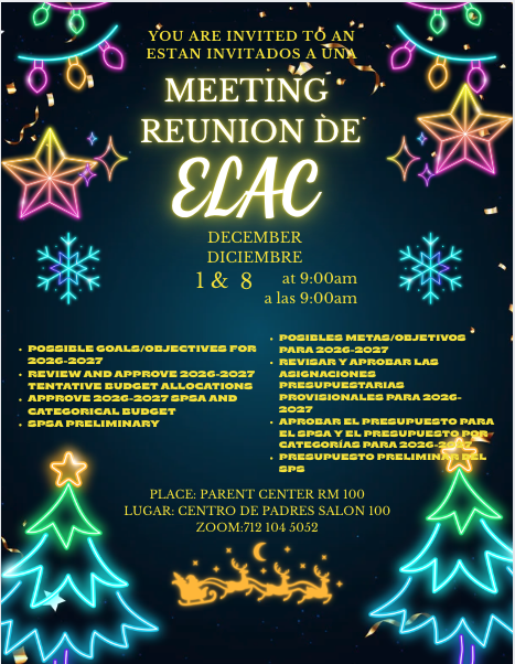 elac meeting flyer for December 1st and 8th