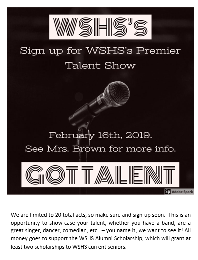 WSHS's Got Talent!! February 16th in the WSHS Auditorium Featured Photo