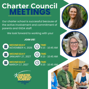 Info graphic with charter council meeting details + logo
