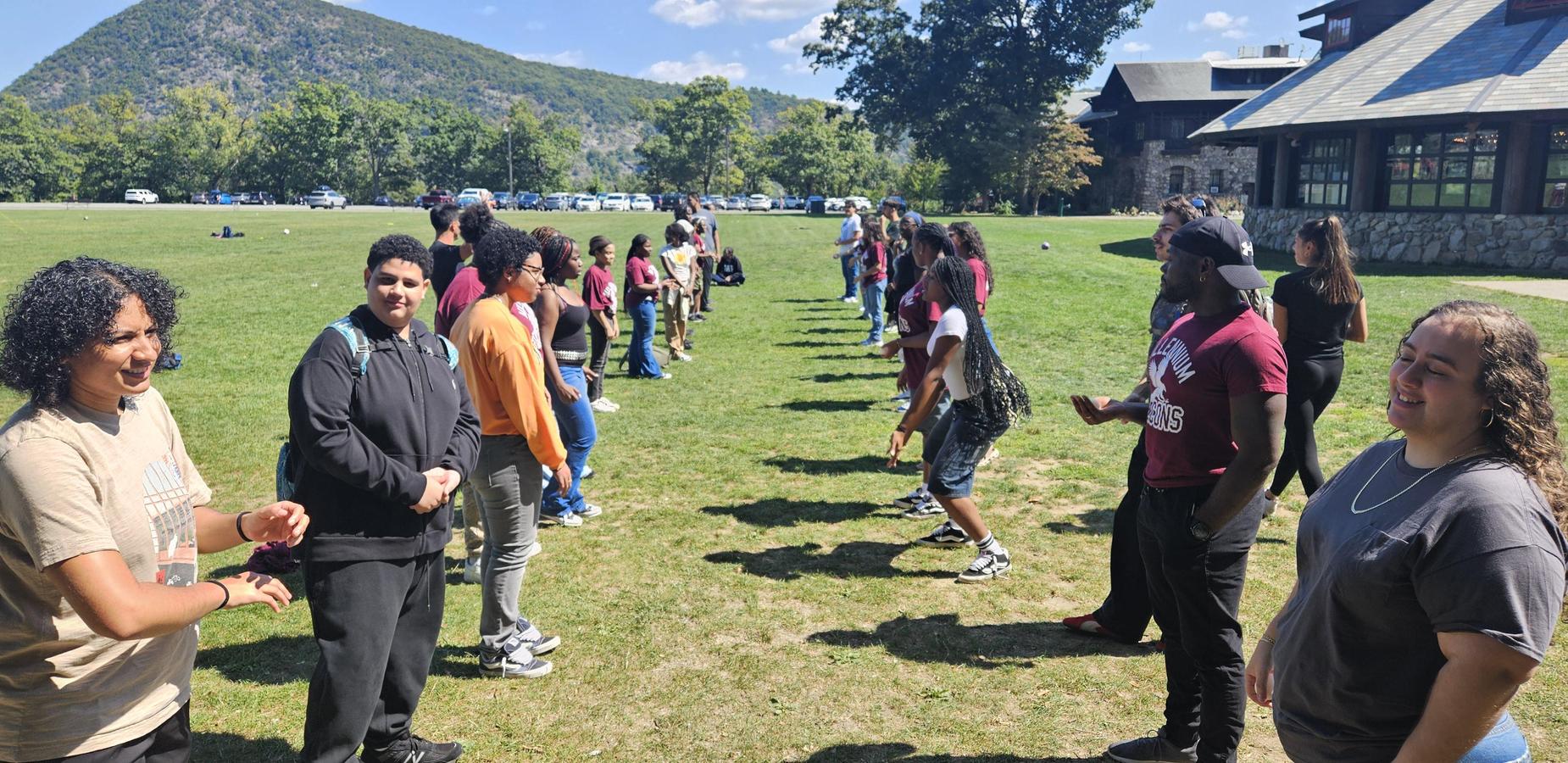 Students pose for community building trip.
