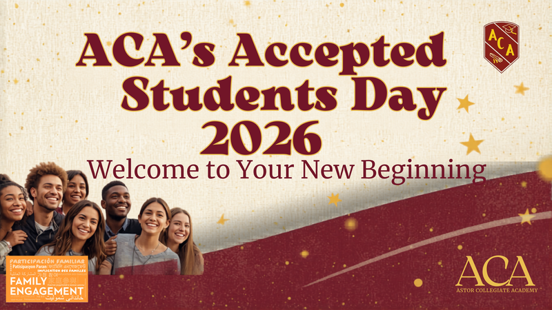 ACA's accepted Student Day Banner with School Colors, and AI Created Students