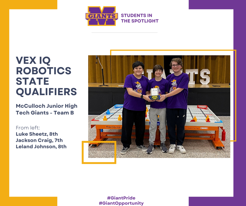 promo graphic - MJH Tech Giants Luke Sheetz, Jackson Craig, and Leland Johnson are headed to state finals!