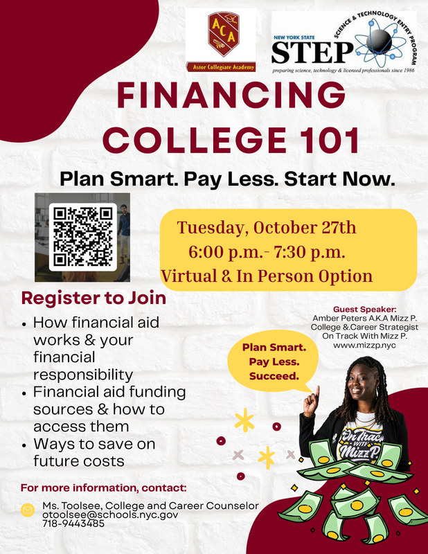 Financing College 101 flyer family workshop oct 27