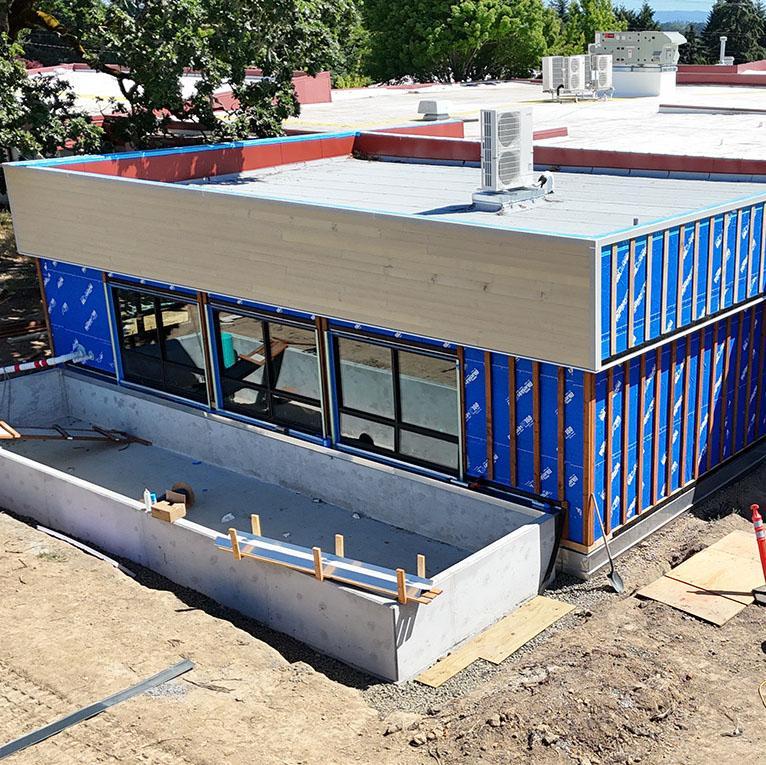 exterior view of building addition as of June 22