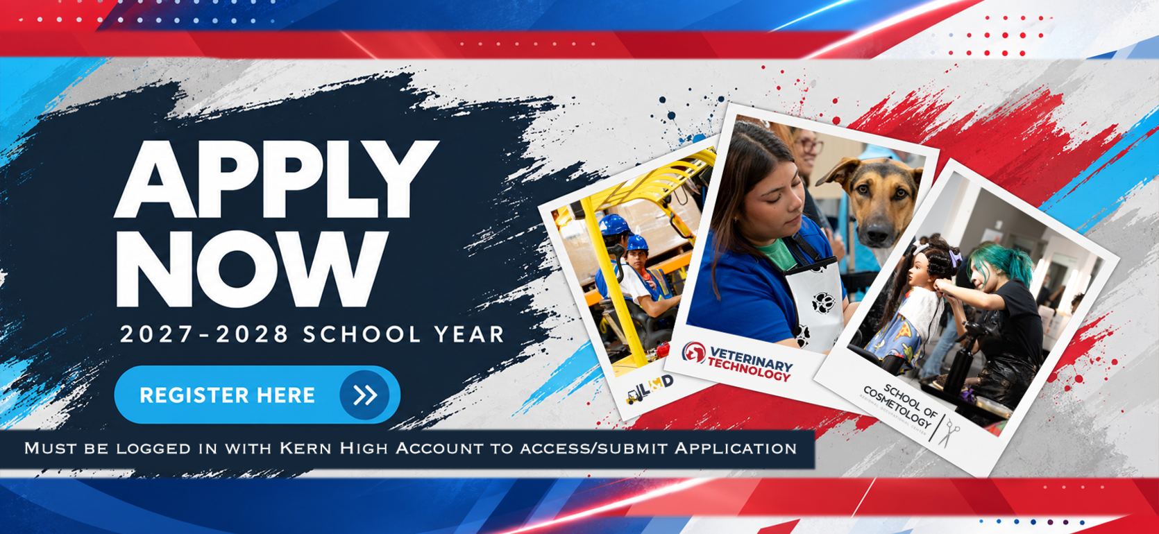 Promotional graphic for school applications with various student activities.