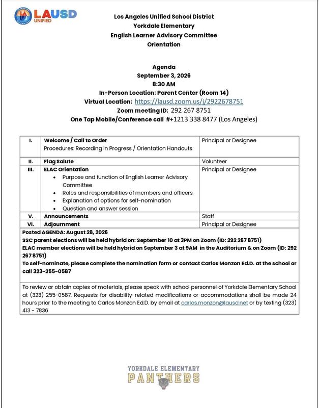 ELAC ORIENTATION SEPTEMBER 3