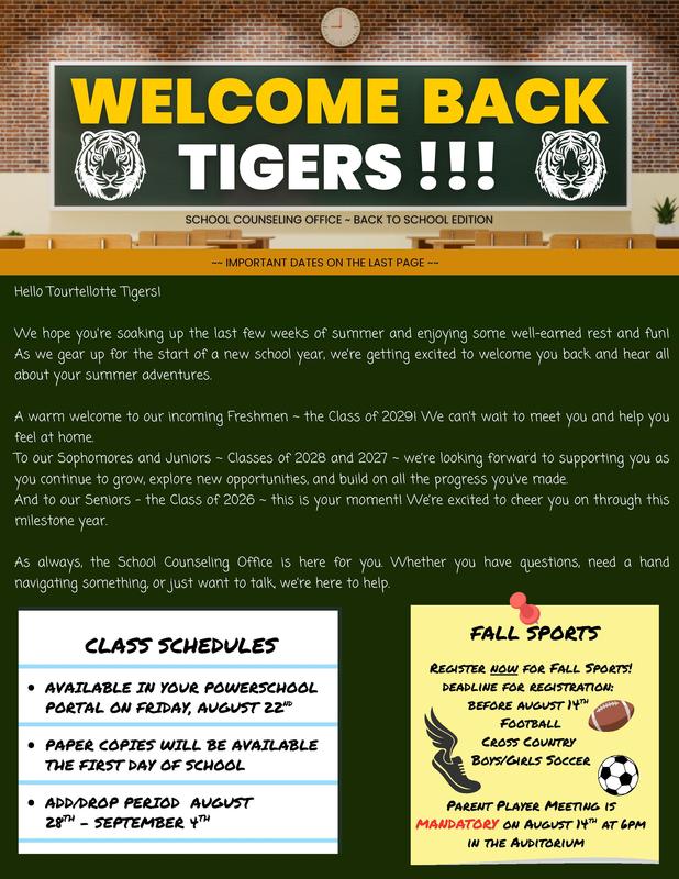 TMHS Counseling Newsletter - Welcome Back Tigers!