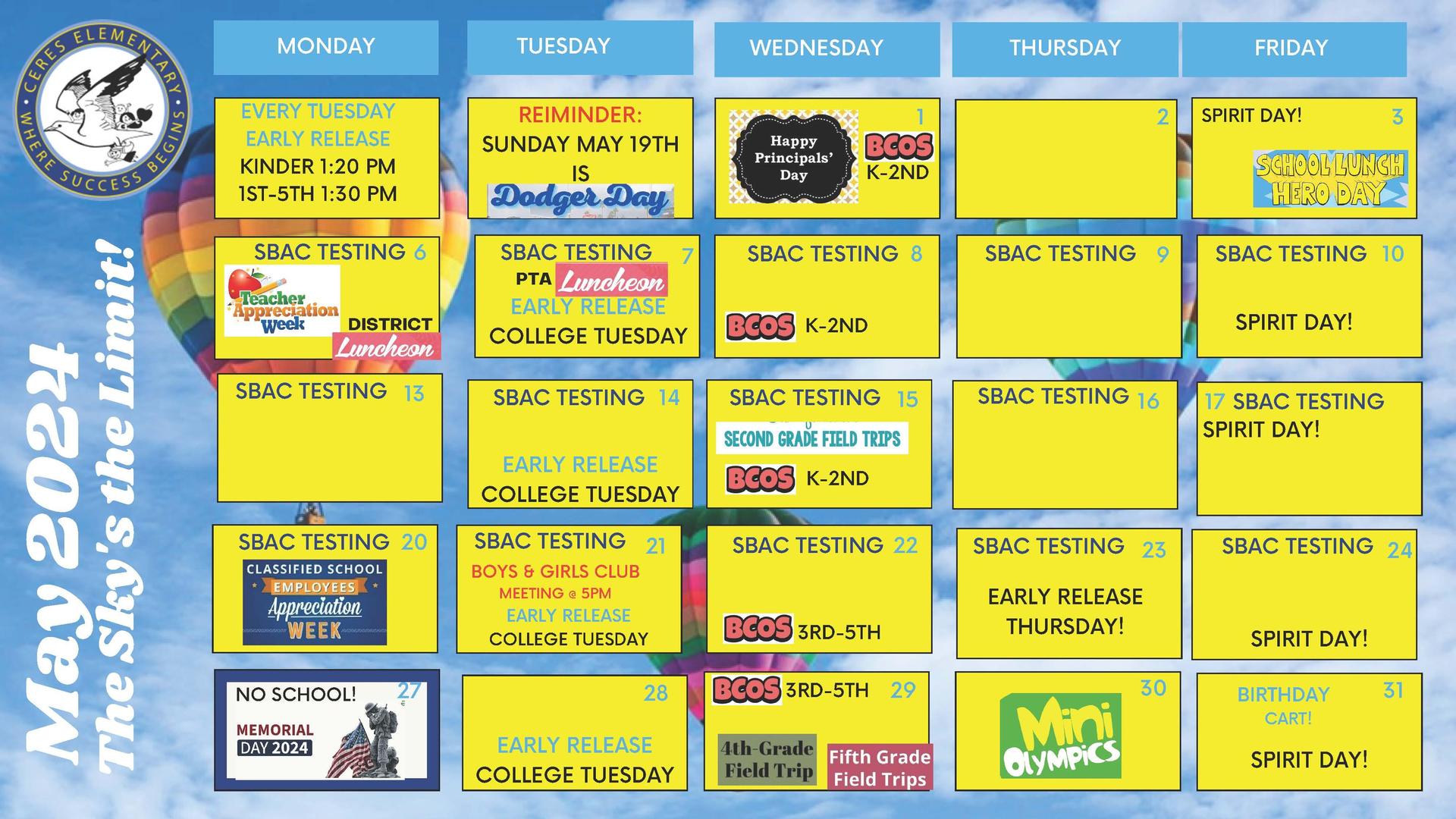 School Calendar Family Resources Ceres Elementary School