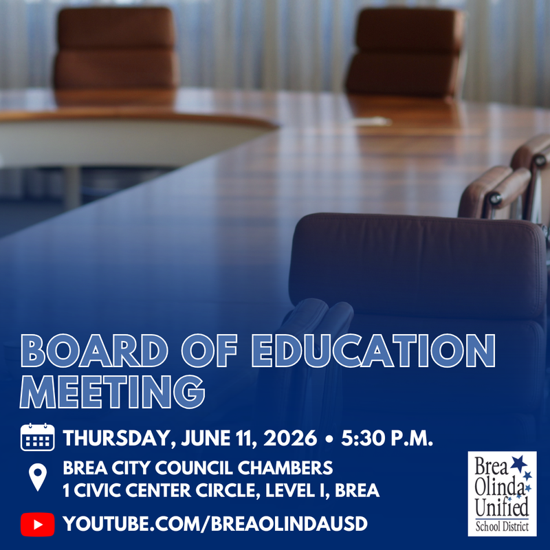 graphic designed image with a photo of a conference room table and chairs and blue overlay. Text on image with details of the board meeting on June 11