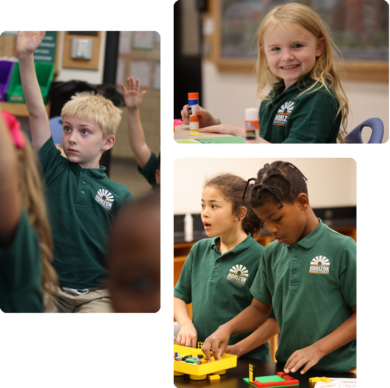 Students engaged in learning and interacting in a classroom collage