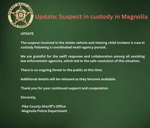 Pike County Sheriff’s Office Suspect In Custody Update--Tuesday, February 24, 2026