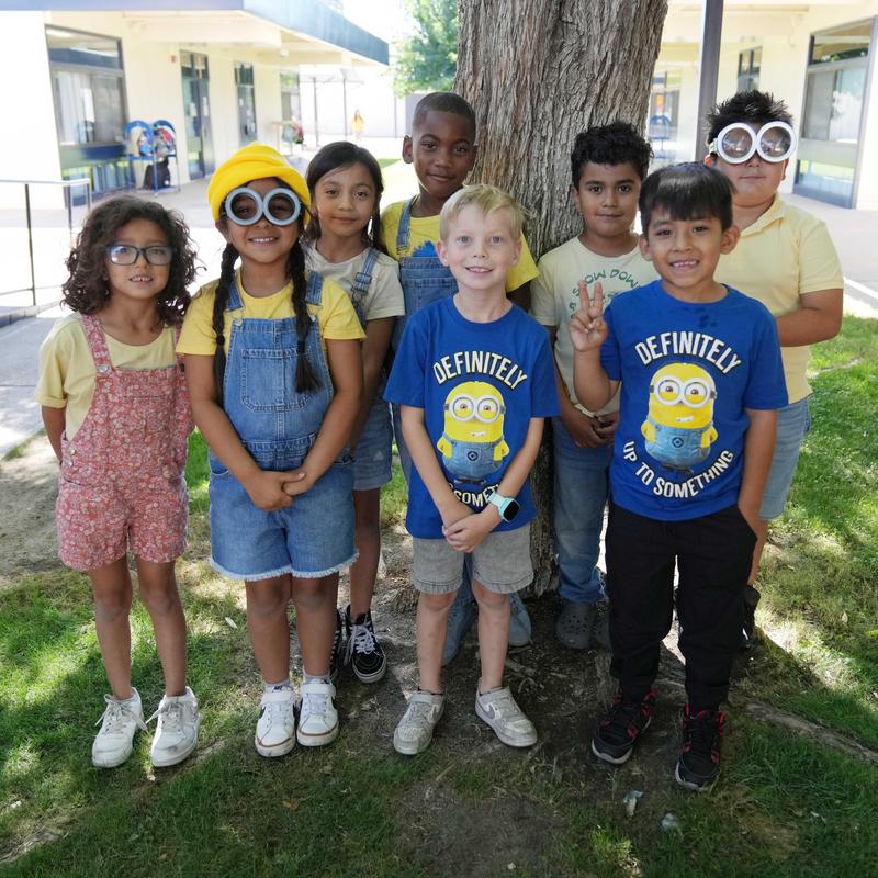 students dressed up like minions