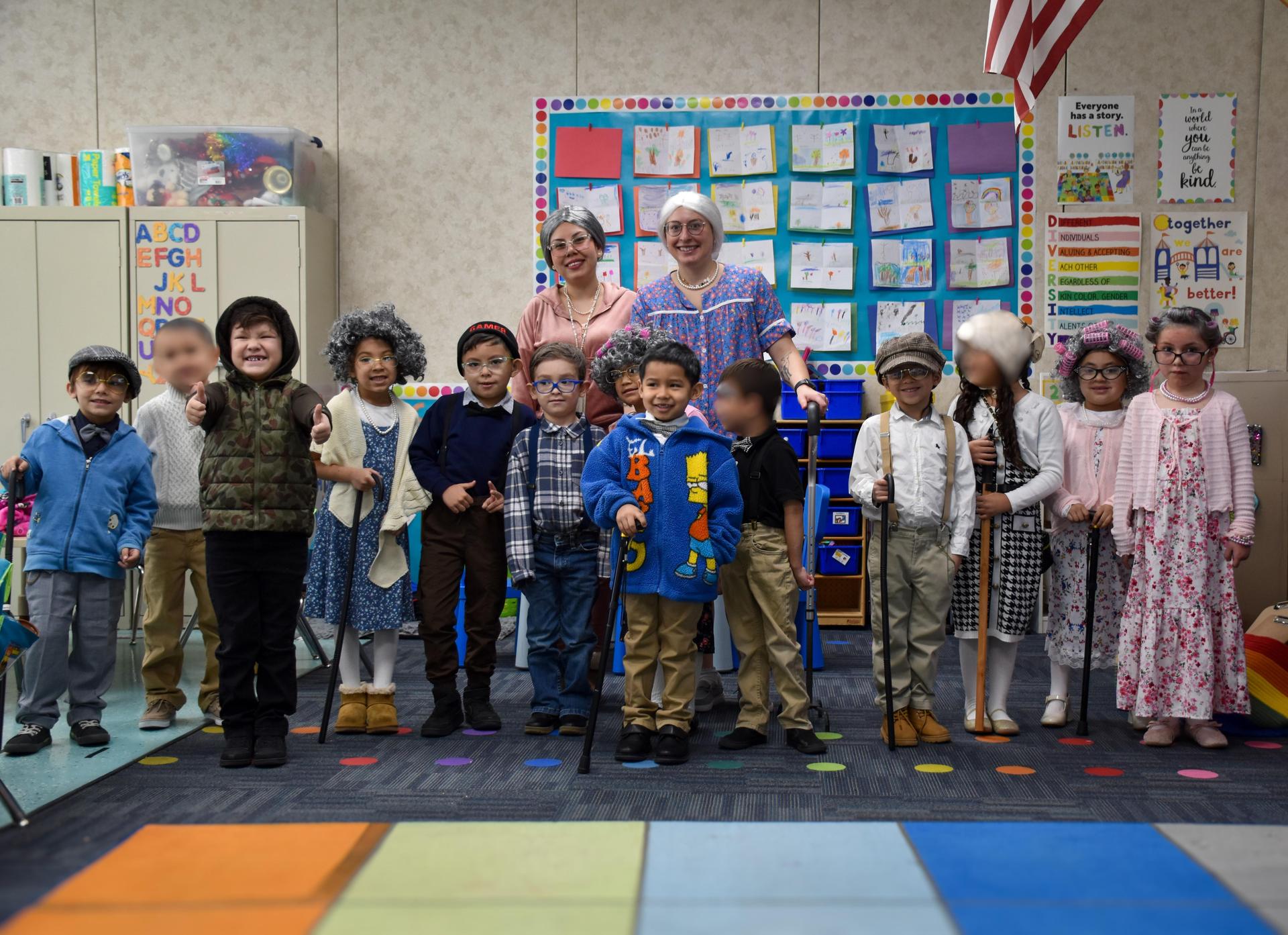 students dressed as 100 year old