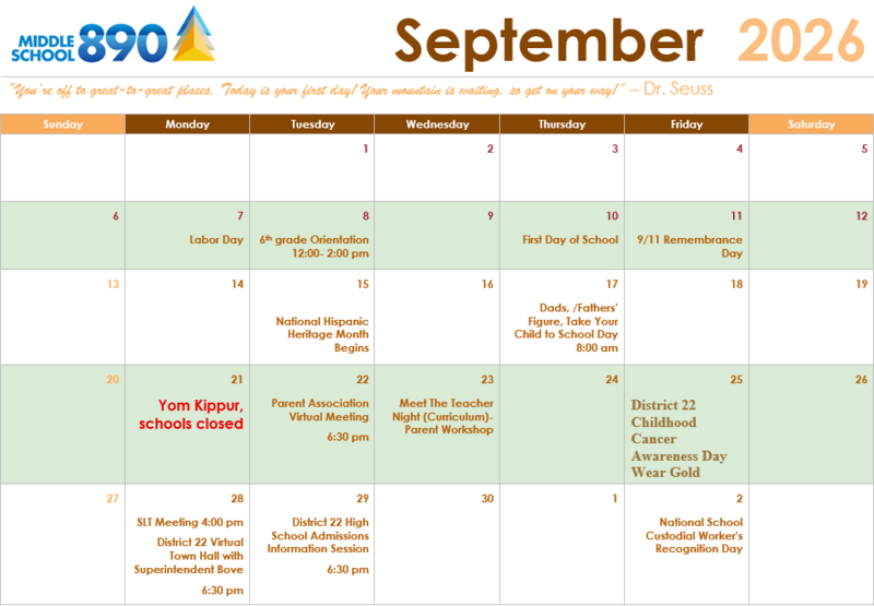 Monthly calendar for September 2026 with events and notes.