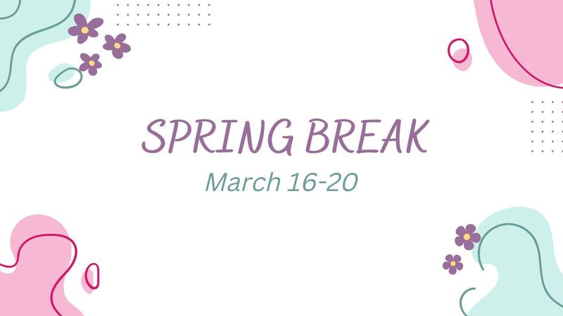 pink and blue flowers in the corners of the flyer