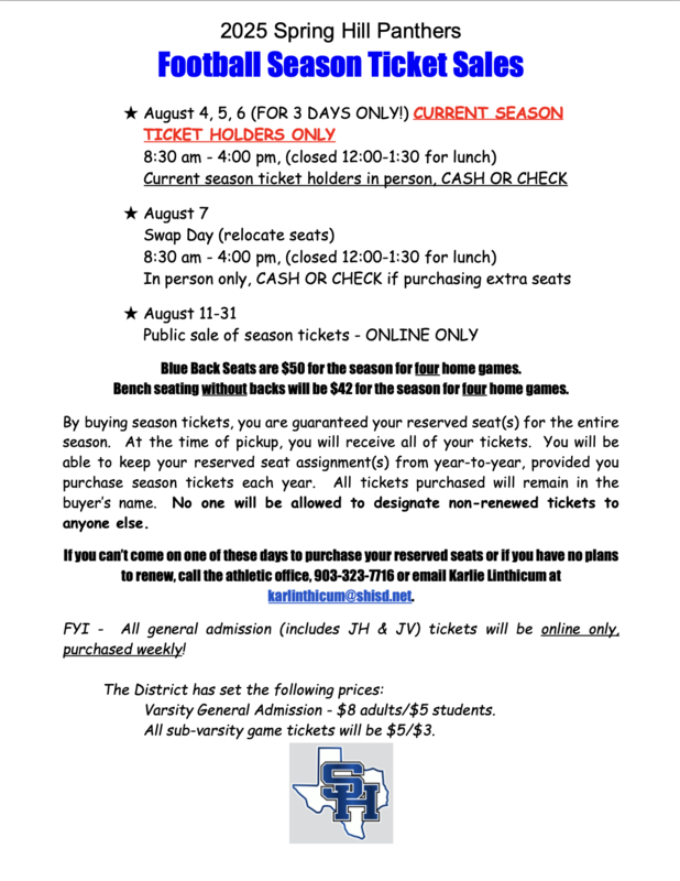 Spring Hill Football Ticket Information