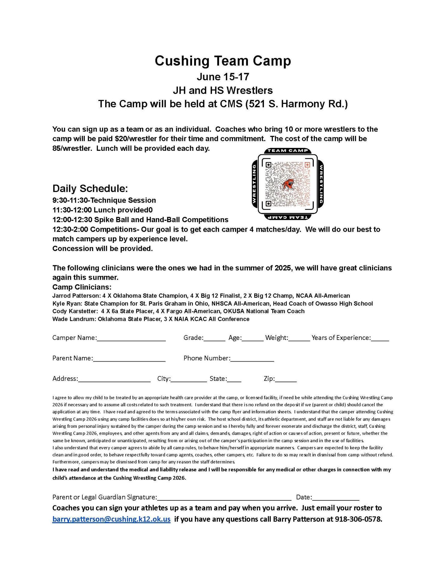 cushing team camp