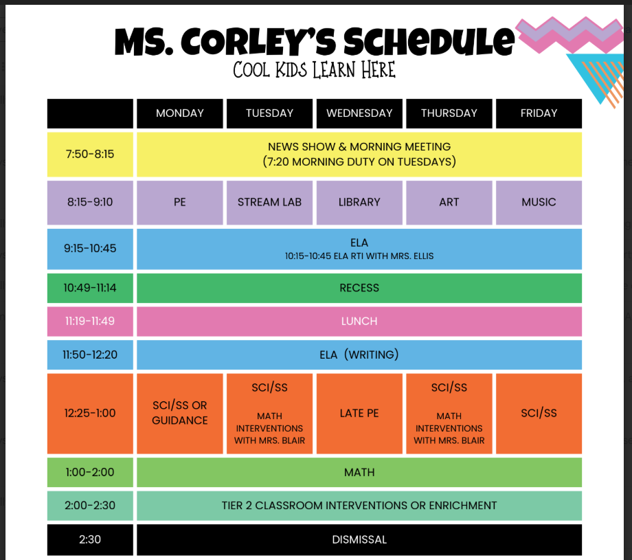 Our classroom schedule!