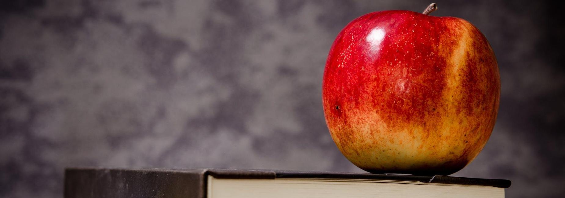 Apple on top of books