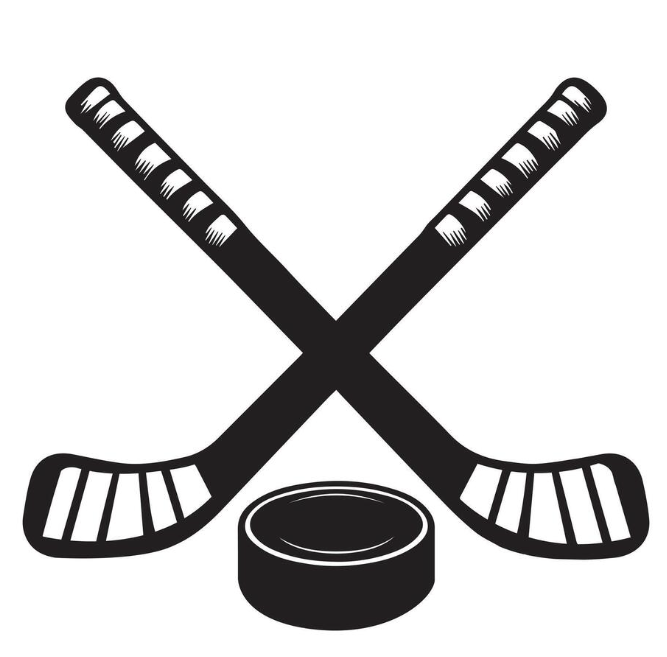 illustration of two hockey sticks and puck