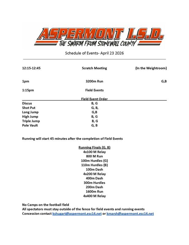 HS Boys Regional Qualifiers Meet Schedule-Aspermont