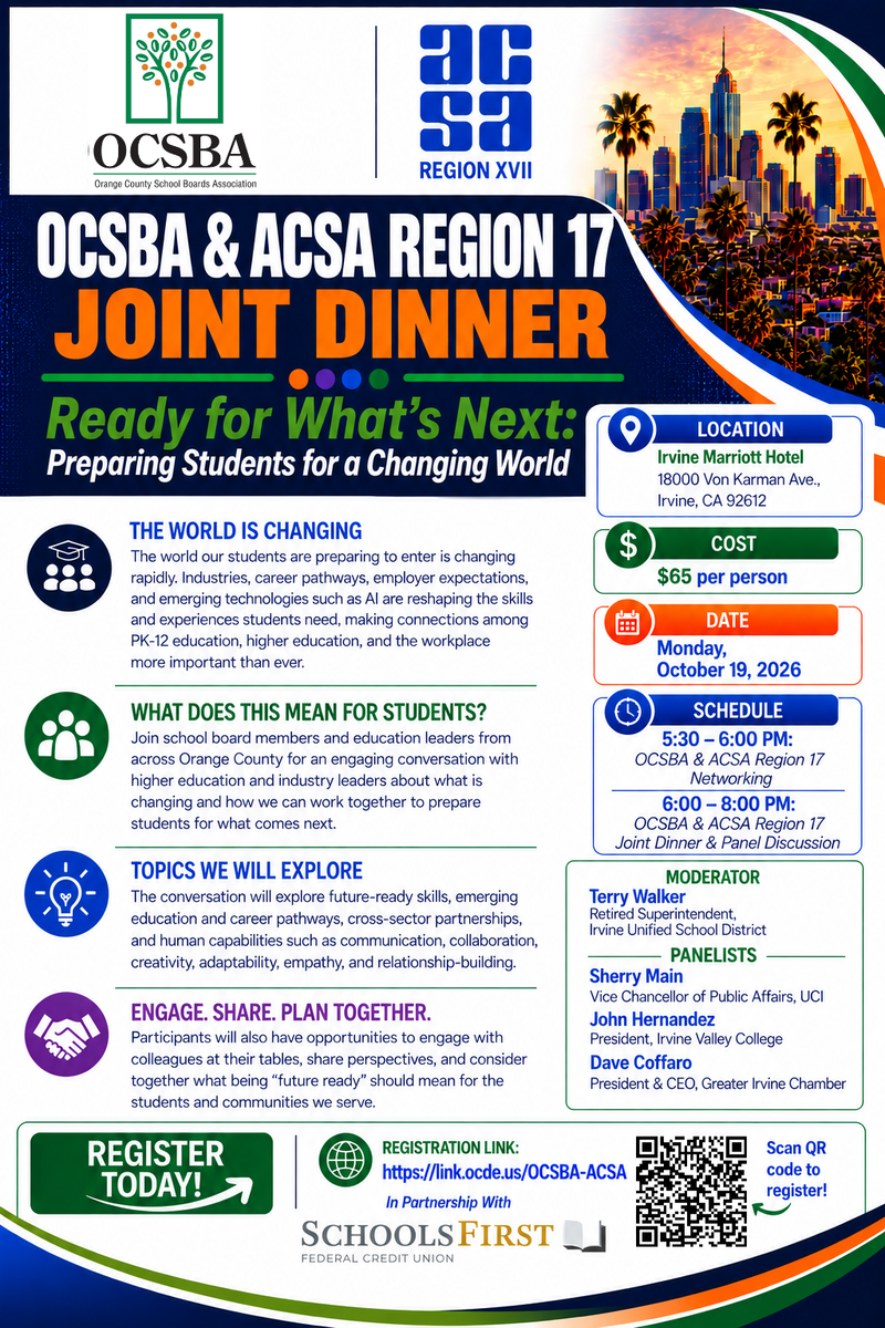 ACSA & OCSBA Joint Dinner Monday, Oct. 19th at the Irvine Marriott Featured Photo