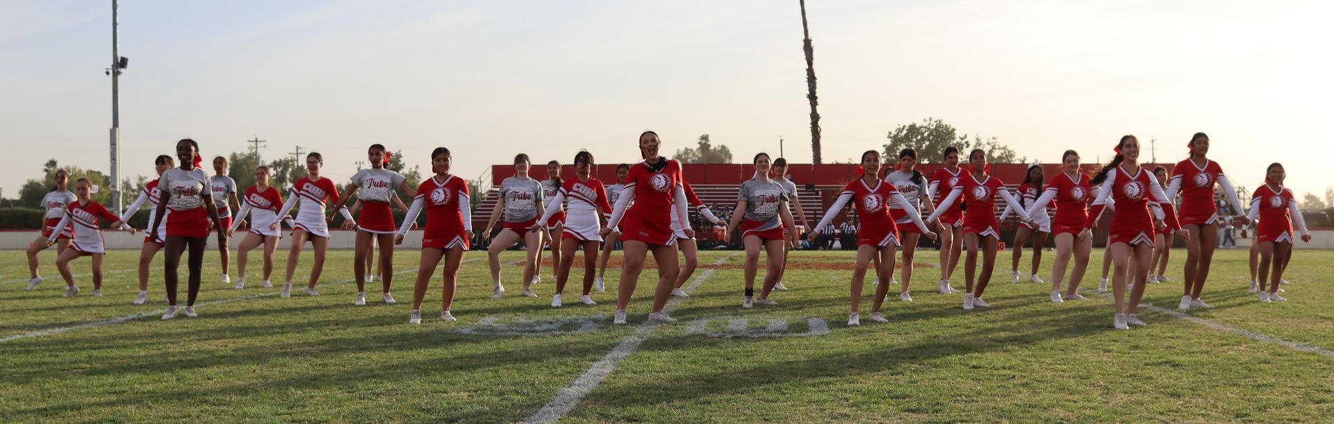 Cheerleaders performing at the football game