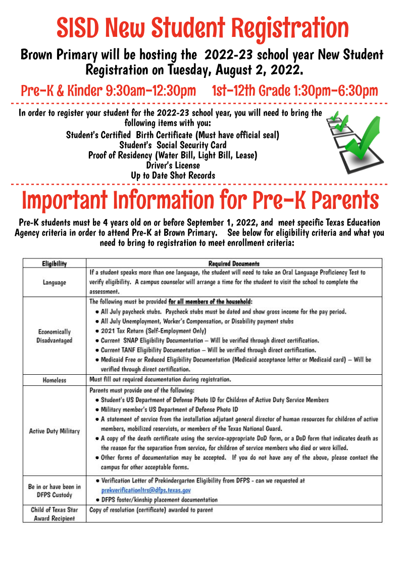August PreK-12th Grade New Student Registration