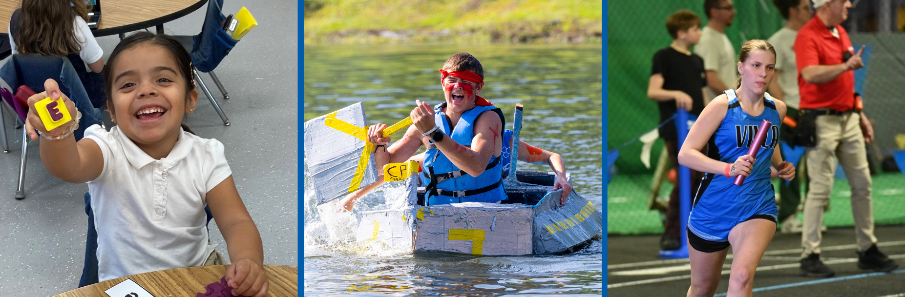 Elementary and high school students in class and on the course