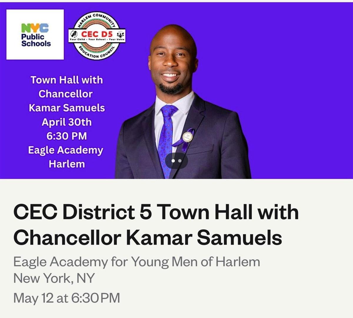 Poster of for a Town Hall Meeting in Eagle Academy May 12