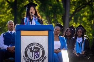 Loraine Mendoza speaks at commencement