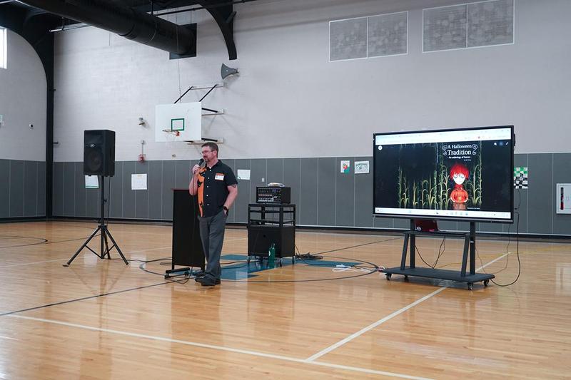 Brad Christy speaks to students at Travis Science Academy