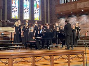 Vocal and band students at practice