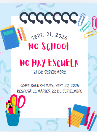 No School - Monday, September 21, 2026
